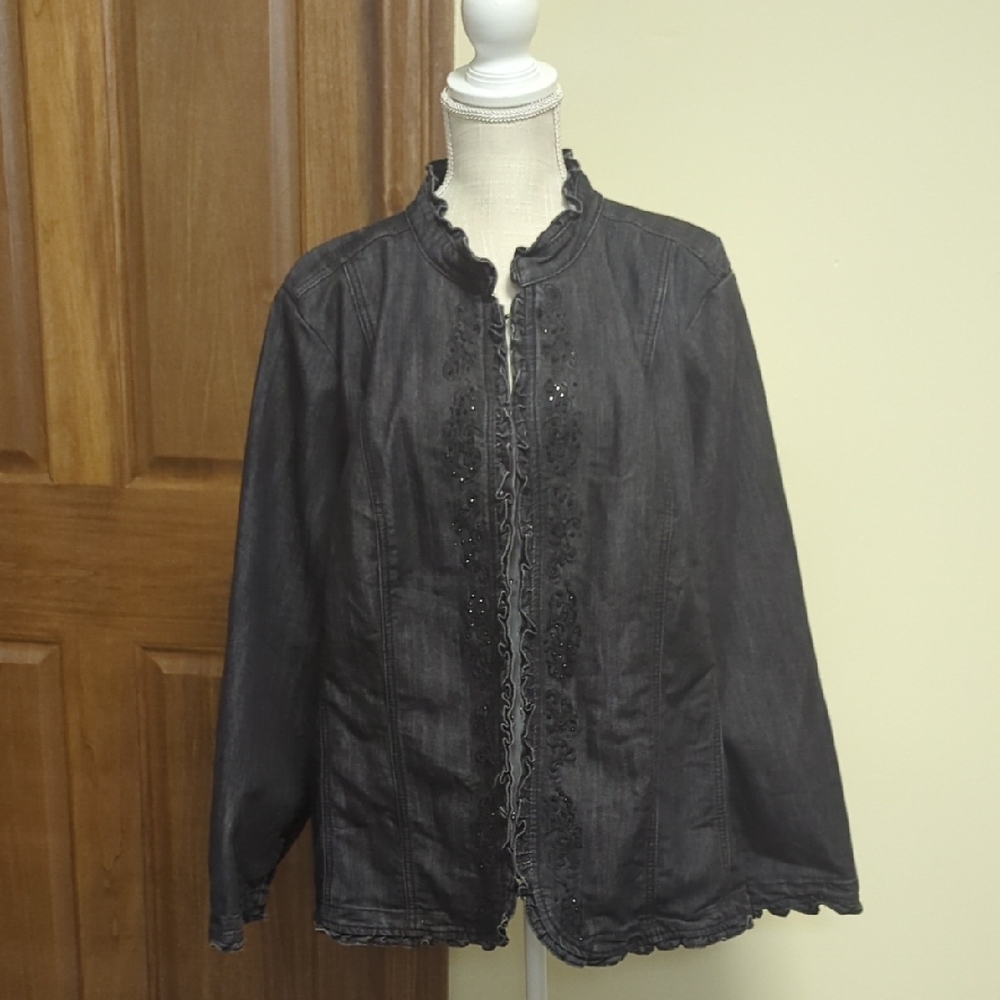 CJ Banks Black Jean Jacket with Embellishments